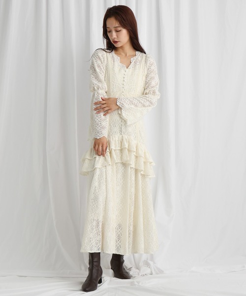 mysty woman（ミスティウーマン）の「起毛レースペプラムワンピース 588889（ワンピース・レディース・アイボリー/ブラック・FREE）」の21枚目の写真