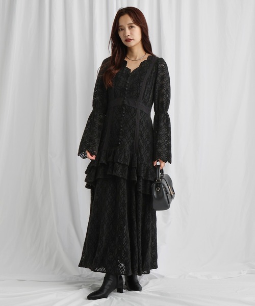 mysty woman（ミスティウーマン）の「起毛レースペプラムワンピース 588889（ワンピース・レディース・アイボリー/ブラック・FREE）」の22枚目の写真