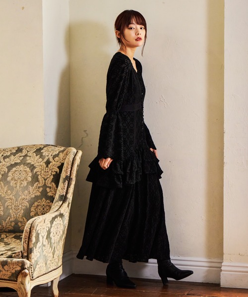 mysty woman（ミスティウーマン）の「起毛レースペプラムワンピース 588889（ワンピース・レディース・アイボリー/ブラック・FREE）」の16枚目の写真