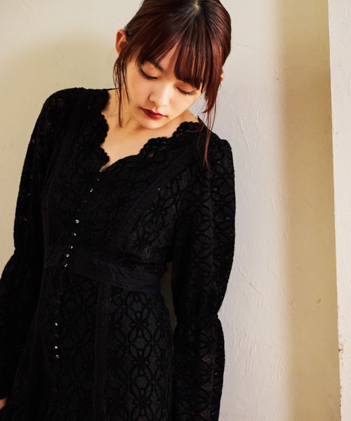 mysty woman（ミスティウーマン）の「起毛レースペプラムワンピース 588889（ワンピース・レディース・アイボリー/ブラック・FREE）」の19枚目の写真