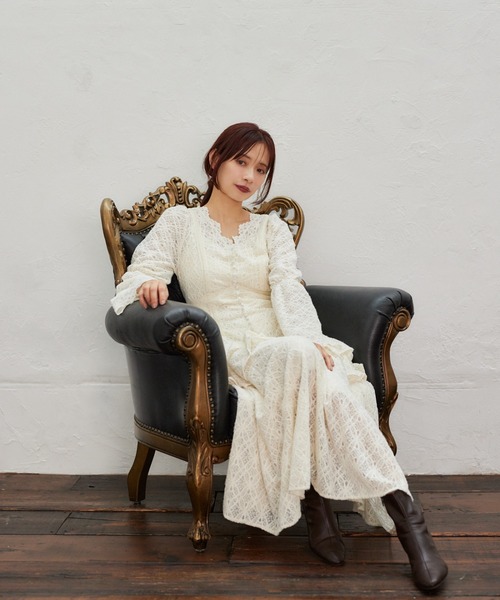 セール】起毛レースペプラムワンピース 588889（ワンピース）｜mysty