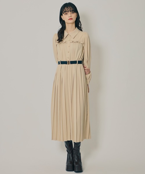 レディアゼル プリーツボウタイシャツロングワンピース プリーツボウタイシャツロングワンピース（ワンピース）｜REDYAZEL
