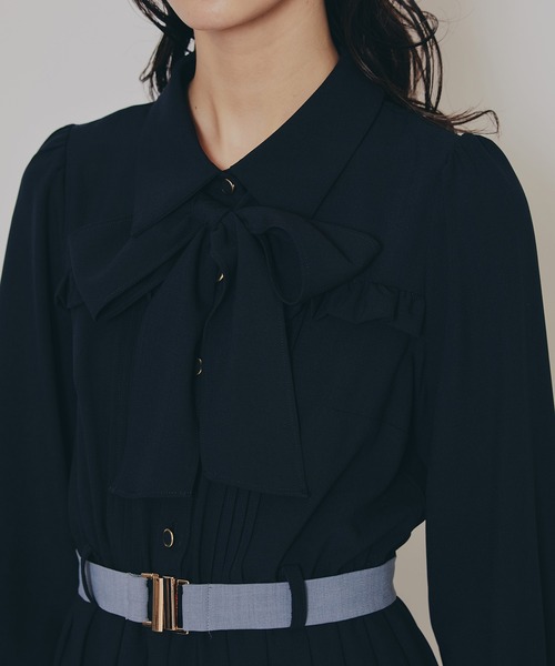 プリーツボウタイシャツロングワンピース（ワンピース）｜REDYAZEL