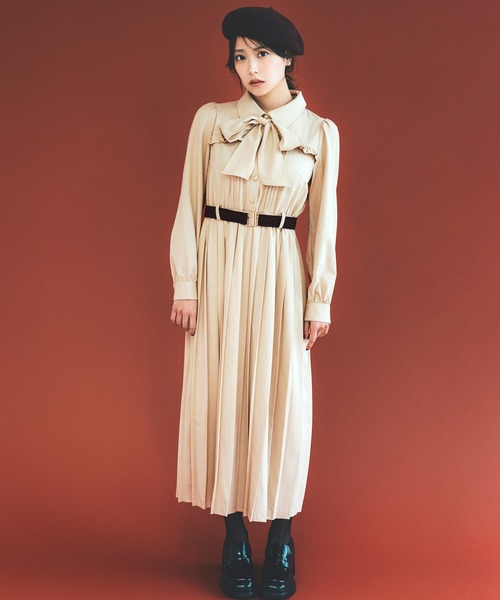 レディアゼル プリーツボウタイシャツロングワンピース プリーツボウタイシャツロングワンピース（ワンピース）｜REDYAZEL