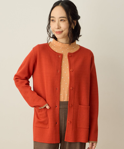 DECOY SINCE 1981（デコイシンスイチキュウハチイチ）の「ダブルフェイスカーディガン【洗える・毛玉ができにくい・ポケットあり・大きいサイズあり】（カーディガン/ボレロ・レディース・グレー/オレンジ/ネイビー・M/L/LL/3L/4L）」の5枚目の写真
