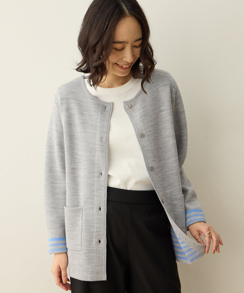 DECOY SINCE 1981（デコイシンスイチキュウハチイチ）の「ダブルフェイスカーディガン【洗える・毛玉ができにくい・ポケットあり・大きいサイズあり】（カーディガン/ボレロ・レディース・グレー/オレンジ/ネイビー・M/L/LL/3L/4L）」の6枚目の写真