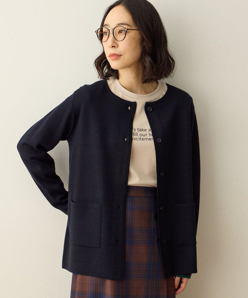 DECOY SINCE 1981（デコイシンスイチキュウハチイチ）の「ダブルフェイスカーディガン【洗える・毛玉ができにくい・ポケットあり・大きいサイズあり】（カーディガン/ボレロ・レディース・グレー/オレンジ/ネイビー・M/L/LL/3L/4L）」の7枚目の写真