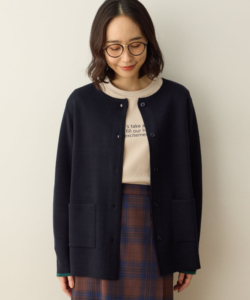 DECOY SINCE 1981（デコイシンスイチキュウハチイチ）の「ダブルフェイスカーディガン【洗える・毛玉ができにくい・ポケットあり・大きいサイズあり】（カーディガン/ボレロ・レディース・グレー/オレンジ/ネイビー・M/L/LL/3L/4L）」の8枚目の写真