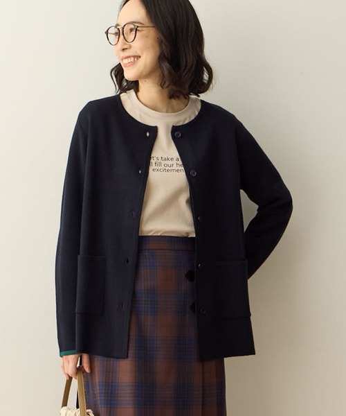 DECOY SINCE 1981（デコイシンスイチキュウハチイチ）の「ダブルフェイスカーディガン【洗える・毛玉ができにくい・ポケットあり・大きいサイズあり】（カーディガン/ボレロ・レディース・グレー/オレンジ/ネイビー・M/L/LL/3L/4L）」の2枚目の写真