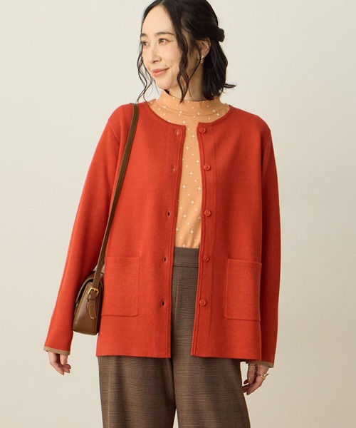 DECOY SINCE 1981（デコイシンスイチキュウハチイチ）の「ダブルフェイスカーディガン【洗える・毛玉ができにくい・ポケットあり・大きいサイズあり】（カーディガン/ボレロ・レディース・グレー/オレンジ/ネイビー・M/L/LL/3L/4L）」の3枚目の写真