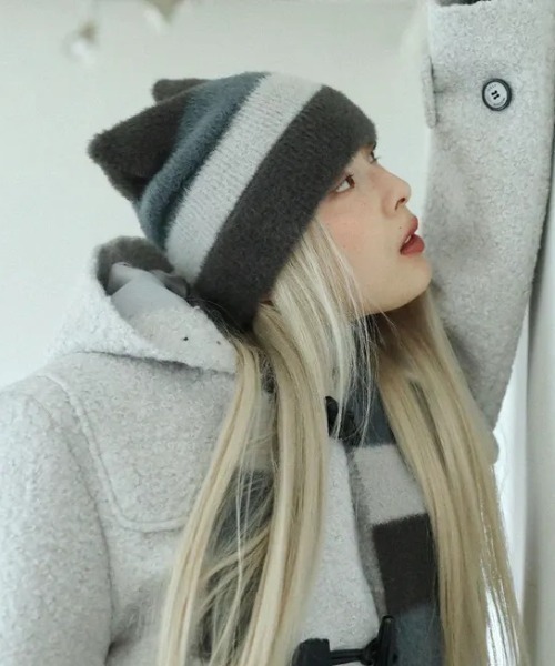 セール】【Uglyshadow】STRIPED CAT BEANIE / 【アグリーシャドウ