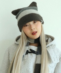 UGLY SHADOW（アグリーシャドウ）の「【Uglyshadow】STRIPED CAT BEANIE / 【アグリーシャドウ】ストライプ猫耳ニット帽（ニットキャップ/ビーニー）」