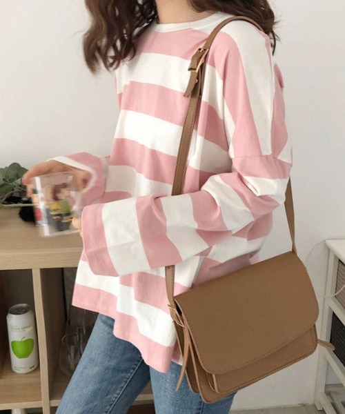 SPIGA(スピーガ)の「オーバーサイズボーダーロンT(Tシャツ/カットソー・レディース・ピンク/ブラック/ブルー・MEDIUM/LARGE)」の3枚目の写真