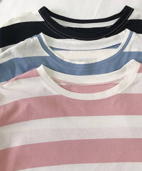 SPIGA(スピーガ)の「オーバーサイズボーダーロンT(Tシャツ/カットソー・レディース・ピンク/ブラック/ブルー・MEDIUM/LARGE)」の8枚目の写真