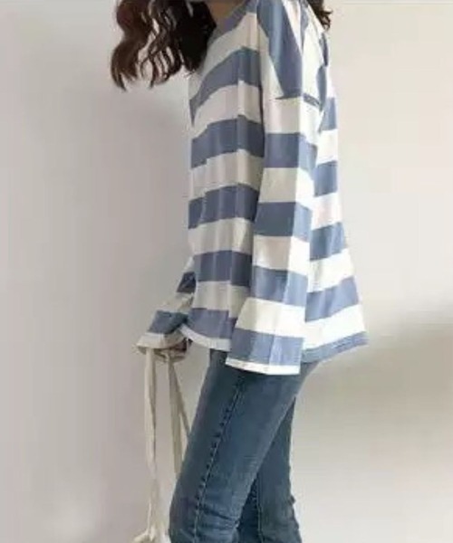 SPIGA(スピーガ)の「オーバーサイズボーダーロンT(Tシャツ/カットソー・レディース・ピンク/ブラック/ブルー・MEDIUM/LARGE)」の6枚目の写真