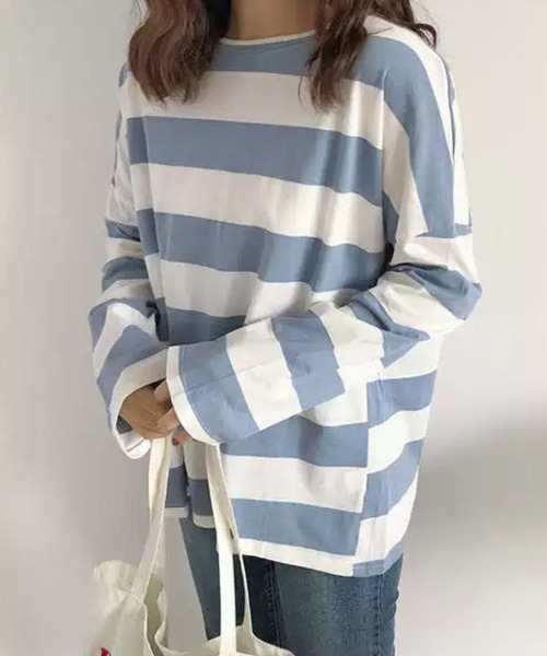SPIGA(スピーガ)の「オーバーサイズボーダーロンT(Tシャツ/カットソー・レディース・ピンク/ブラック/ブルー・MEDIUM/LARGE)」の5枚目の写真