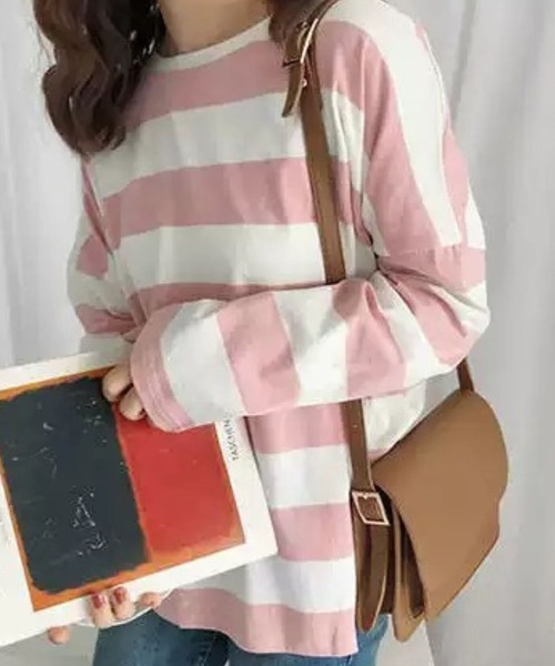 SPIGA(スピーガ)の「オーバーサイズボーダーロンT(Tシャツ/カットソー・レディース・ピンク/ブラック/ブルー・MEDIUM/LARGE)」の7枚目の写真