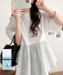 【UV・吸水速乾機能付き】一枚あれば、主役級。前後2wayワッシャーシアー異素材ドッキングティアードブラウス