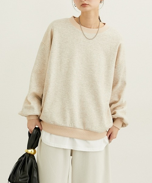 nissen(ニッセン)の「裏起毛ボリューム袖トレーナー(Tシャツ/カットソー・レディース・ライトブルー/ベージュ/チャコールグレー/パープル/ライトベージュ・3L/LL/L/M)」の3枚目の写真