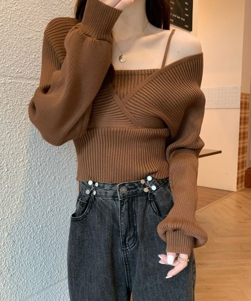 STYLEBLOCK(スタイルブロック)の「ツーピースニット(ニット/セーター・レディース・ホワイト/ピンク/レッド/ブラウン/ブラック・FREE)」の1枚目の写真