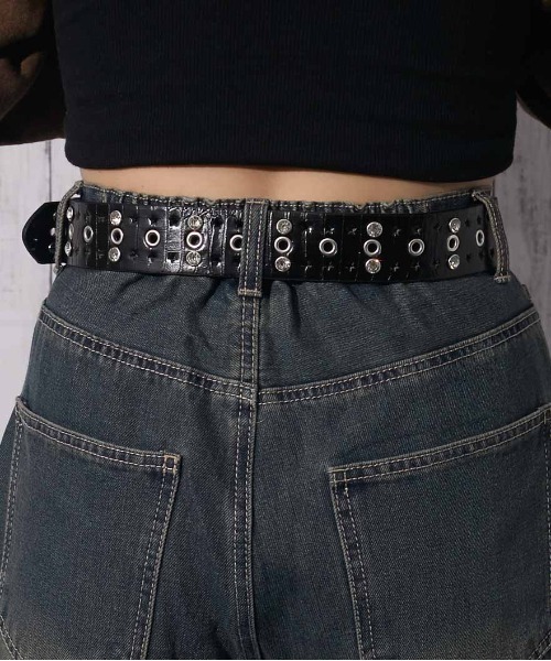 GORGE（ゴージ）の「《ラインストーン×バタフライバックル》レディース 合皮 ベルト 個性派 エッジ 春夏秋冬（ベルト・レディース・ブラック/ピンク・F）」の6枚目の写真