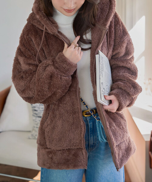 セール】ファーフリースジップアップフーディー（パーカー）｜KOBE