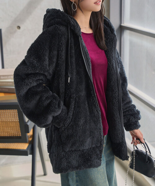 セール】ファーフリースジップアップフーディー（パーカー）｜KOBE