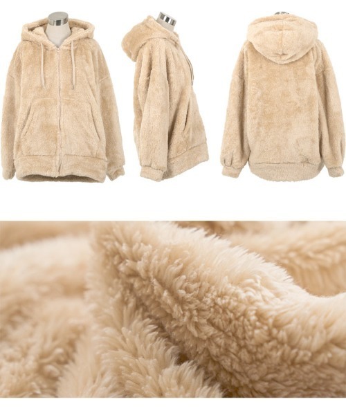 KOBE LETTUCE（コウベレタス）の「ファーフリースジップアップフーディー（パーカー・レディース・ベージュ/ピンクベージュ/ブラック/ブラウン・M）」の10枚目の写真