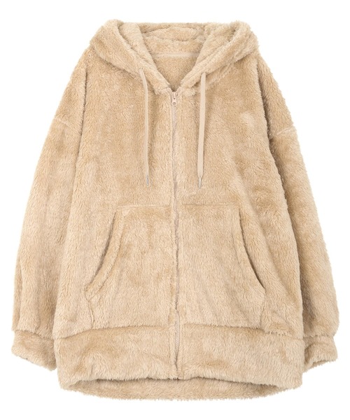 KOBE LETTUCE（コウベレタス）の「ファーフリースジップアップフーディー（パーカー・レディース・ベージュ/ピンクベージュ/ブラック/ブラウン・M）」の15枚目の写真
