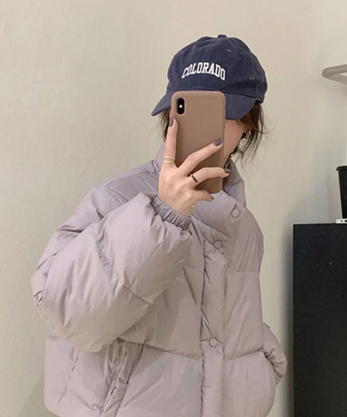 LAFFMO（ラフモ）の「スタンドカラー中綿ショートジャケット（ダウンジャケット/コート・レディース・ホワイト/ピンク/ライトパープル/ライトイエロー/ブラック/ライトブルー・S/M/L/XL）」の4枚目の写真