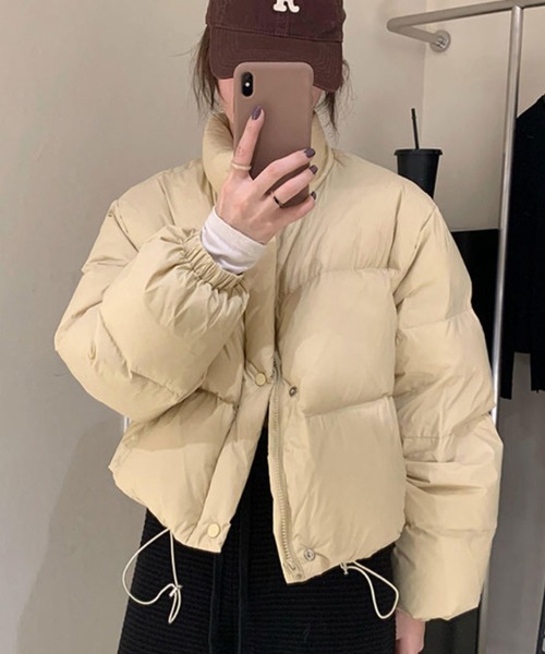 LAFFMO（ラフモ）の「スタンドカラー中綿ショートジャケット（ダウンジャケット/コート・レディース・ホワイト/ピンク/ライトパープル/ライトイエロー/ブラック/ライトブルー・S/M/L/XL）」の5枚目の写真