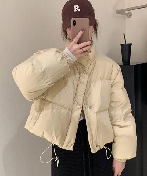 LAFFMO（ラフモ）の「スタンドカラー中綿ショートジャケット（ダウンジャケット/コート・レディース・ホワイト/ピンク/ライトパープル/ライトイエロー/ブラック/ライトブルー・S/M/L/XL）」の16枚目の写真