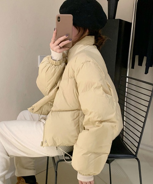 LAFFMO（ラフモ）の「スタンドカラー中綿ショートジャケット（ダウンジャケット/コート・レディース・ホワイト/ピンク/ライトパープル/ライトイエロー/ブラック/ライトブルー・S/M/L/XL）」の18枚目の写真