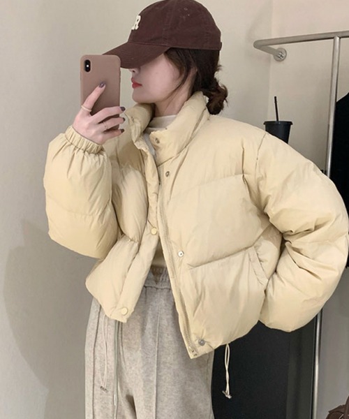 LAFFMO（ラフモ）の「スタンドカラー中綿ショートジャケット（ダウンジャケット/コート・レディース・ホワイト/ピンク/ライトパープル/ライトイエロー/ブラック/ライトブルー・S/M/L/XL）」の20枚目の写真