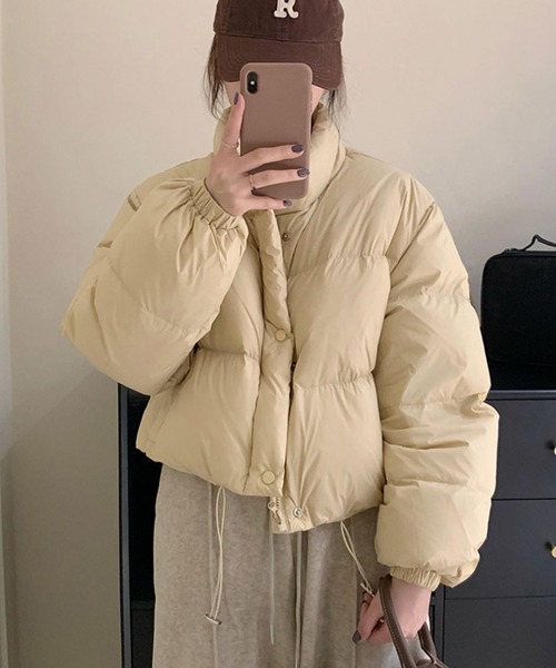 LAFFMO（ラフモ）の「スタンドカラー中綿ショートジャケット（ダウンジャケット/コート・レディース・ホワイト/ピンク/ライトパープル/ライトイエロー/ブラック/ライトブルー・S/M/L/XL）」の21枚目の写真