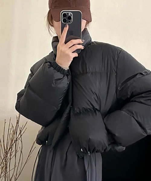 LAFFMO（ラフモ）の「スタンドカラー中綿ショートジャケット（ダウンジャケット/コート・レディース・ホワイト/ピンク/ライトパープル/ライトイエロー/ブラック/ライトブルー・S/M/L/XL）」の11枚目の写真