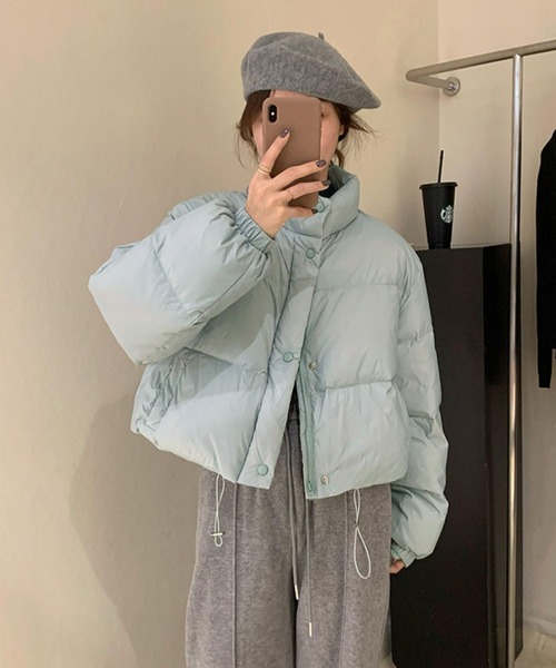 LAFFMO（ラフモ）の「スタンドカラー中綿ショートジャケット（ダウンジャケット/コート・レディース・ホワイト/ピンク/ライトパープル/ライトイエロー/ブラック/ライトブルー・S/M/L/XL）」の13枚目の写真