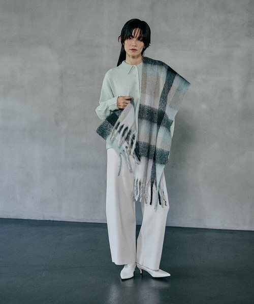 LEPSIM（レプシィム）の「チェック太フリンジストール　587981（ストール/ショール・レディース・グレー系その他/パープル系その他/オレンジ系その他・ONE SIZE）」の7枚目の写真