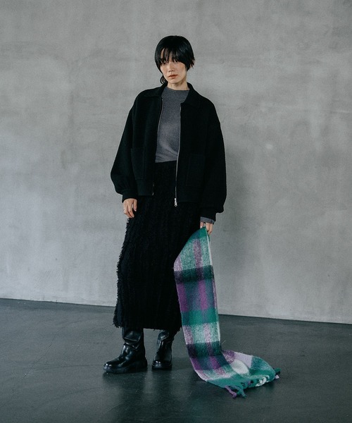 LEPSIM（レプシィム）の「チェック太フリンジストール　587981（ストール/ショール・レディース・グレー系その他/パープル系その他/オレンジ系その他・ONE SIZE）」の10枚目の写真