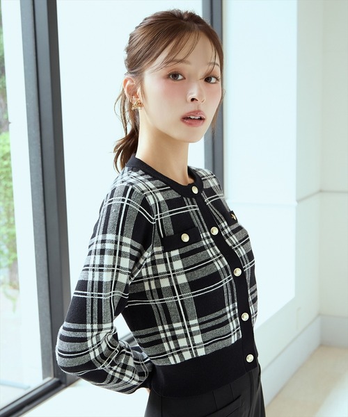 チェックジャガードニットカーディガン