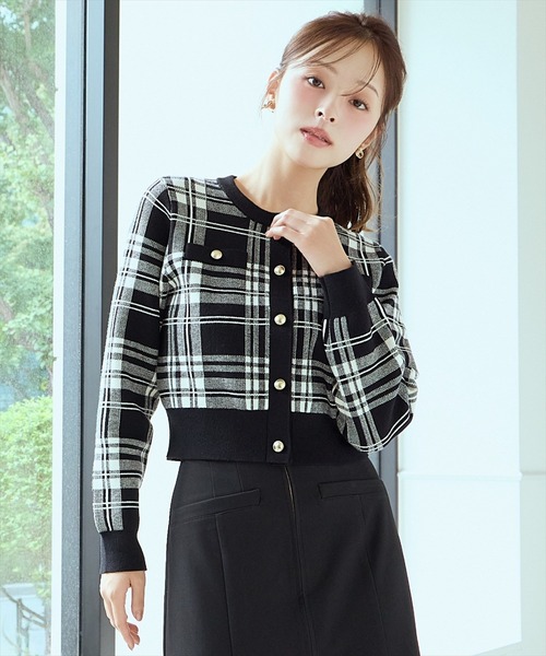 チェックジャガードニットカーディガン