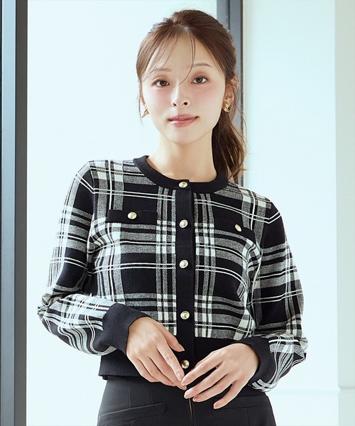 チェックジャガードニットカーディガン