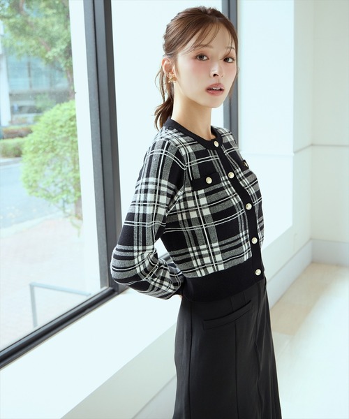 チェックジャガードニットカーディガン