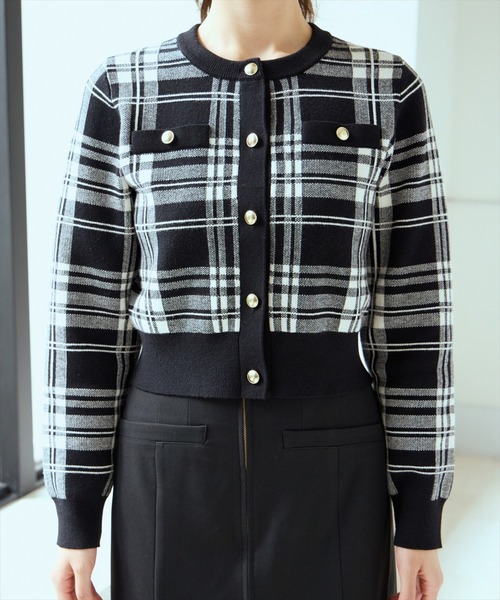 チェックジャガードニットカーディガン