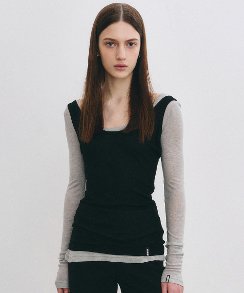NICK&NICOLE(ニックアンドニコール)の「NICOLE MINIMAL LABEL SCOOP LS TOP_GRAY(Tシャツ/カットソー・レディース・その他・FREE)」の3枚目の写真