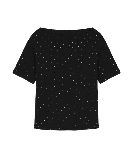 NICK&NICOLE(ニックアンドニコール)の「DOT HALF SHIRRING DRAPE BOAT NECK TOP_BLACK(Tシャツ/カットソー・レディース・その他・FREE)」の2枚目の写真