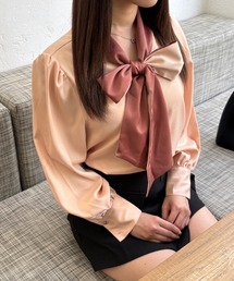 【MONAMOUR/モナムール】bicolor bowtie blouse