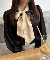 【MONAMOUR/モナムール】bicolor bowtie blouse
