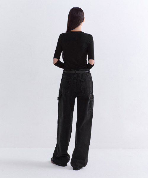 MUSINSA STANDARD WOMAN（ムシンサスタンダードウーマン）の「ウィメンズデニムダブルニーカーペンターパンツ[ウォッシュドブラック]（デニムパンツ・レディース・その他・30/24/25/26/27/28/29）」の2枚目の写真