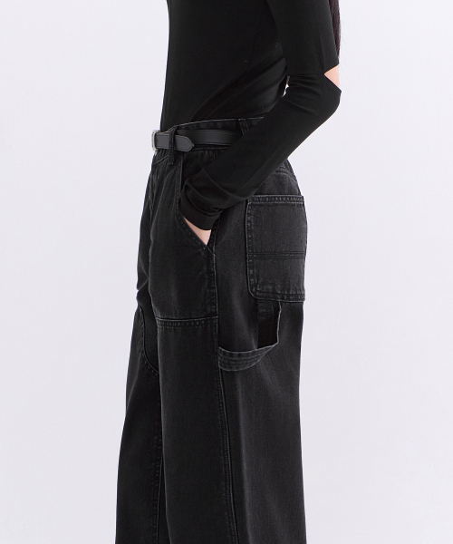 MUSINSA STANDARD WOMAN（ムシンサスタンダードウーマン）の「ウィメンズデニムダブルニーカーペンターパンツ[ウォッシュドブラック]（デニムパンツ・レディース・その他・30/24/25/26/27/28/29）」の5枚目の写真